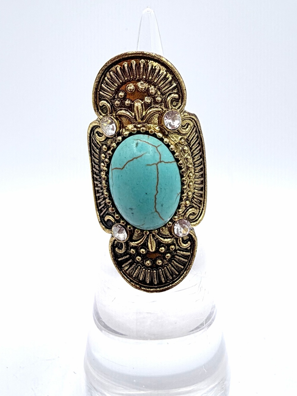 Vintage-Style Bohemian Southwestern Gypsy Faux Turquoise Adjustable Woman’s Ring